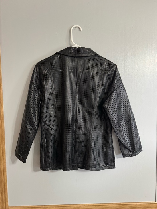 Marc Cain Black Perforated Leather Blazer Jacket Size Small - Picture 10 of 12